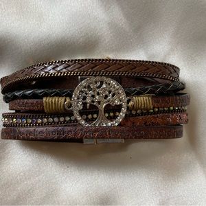 Beautiful Brown Tree of Life Design, 7.5” long with silver magnetized closure